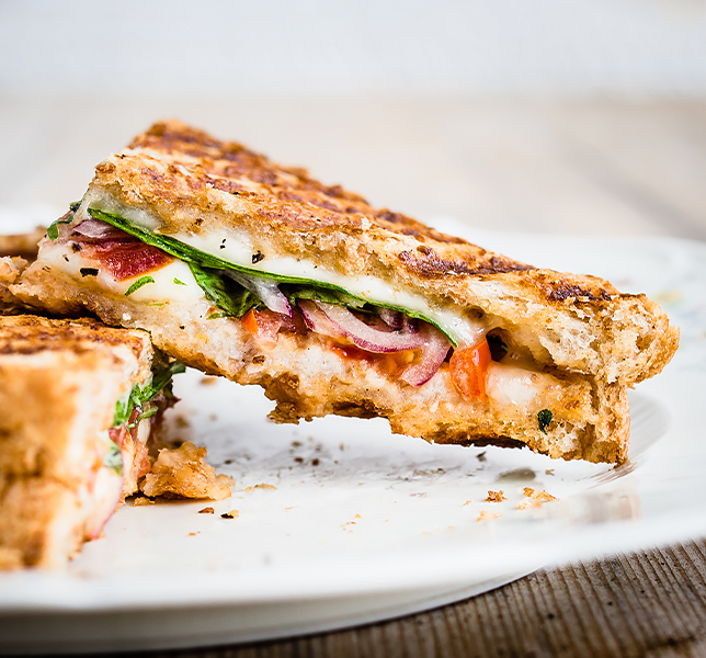 Closeup of a toasted sandwich